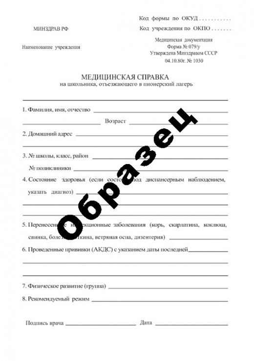 Справка в пионерский лагерь в Перми