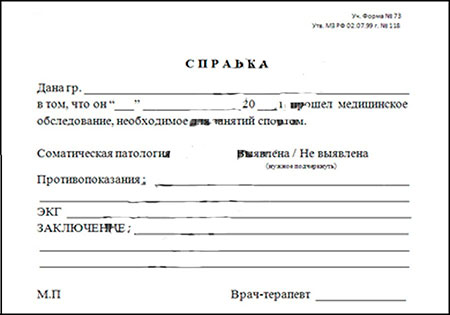 Справка в спортзал в Перми
